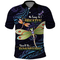 As Long As I Breathe You'll Be Remembered Polo Shirt Dragonflies Memorial - Polynesian Pattern LT14 Black - Polynesian Pride