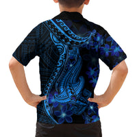 Blue Polynesia Shark Tattoo Family Matching Off Shoulder Maxi Dress and Hawaiian Shirt With Polynesian Plumeria LT14 - Polynesian Pride