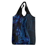 Blue Polynesia Shark Tattoo Grocery Bag With Polynesian Plumeria