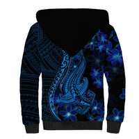 Blue Polynesia Shark Tattoo Sherpa Hoodie With Polynesian Plumeria LT14 - Polynesian Pride