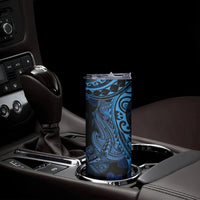 Blue Polynesia Shark Tattoo Skinny Tumbler With Polynesian Plumeria