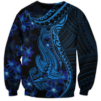Blue Polynesia Shark Tattoo Sweatshirt With Polynesian Plumeria LT14 Unisex Blue - Polynesian Pride