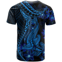 Blue Polynesia Shark Tattoo T Shirt With Polynesian Plumeria LT14 - Polynesian Pride