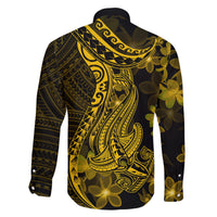 Gold Polynesia Shark Tattoo Family Matching Off Shoulder Short Dress and Hawaiian Shirt With Polynesian Plumeria LT14 - Polynesian Pride