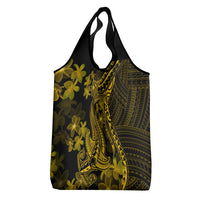 Gold Polynesia Shark Tattoo Grocery Bag With Polynesian Plumeria