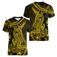 Gold Polynesia Shark Tattoo Women V Neck T Shirt With Polynesian Plumeria LT14 - Polynesian Pride