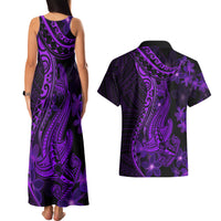 Purple Polynesia Shark Tattoo Couples Matching Tank Maxi Dress and Hawaiian Shirt With Polynesian Plumeria LT14 - Polynesian Pride