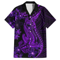 Purple Polynesia Shark Tattoo Family Matching Off Shoulder Short Dress and Hawaiian Shirt With Polynesian Plumeria LT14 Dad's Shirt - Short Sleeve Purple - Polynesian Pride