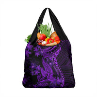 Purple Polynesia Shark Tattoo Grocery Bag With Polynesian Plumeria