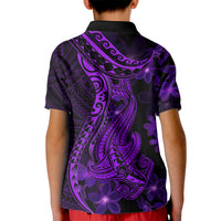 Purple Polynesia Shark Tattoo Kid Polo Shirt With Polynesian Plumeria LT14 - Polynesian Pride