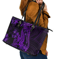 Purple Polynesia Shark Tattoo Leather Tote Bag With Polynesian Plumeria LT14 - Polynesian Pride