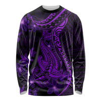 Purple Polynesia Shark Tattoo Long Sleeve Shirt With Polynesian Plumeria LT14 Unisex Purple - Polynesian Pride