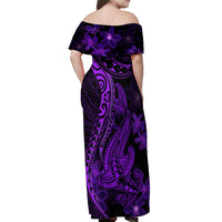Purple Polynesia Shark Tattoo Off Shoulder Maxi Dress With Polynesian Plumeria LT14 - Polynesian Pride