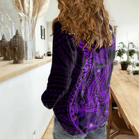 Purple Polynesia Shark Tattoo Women Casual Shirt With Polynesian Plumeria LT14 - Polynesian Pride