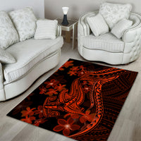 Red Polynesia Area Rug Shark Tattoo With Polynesian Plumeria LT14 - Polynesian Pride