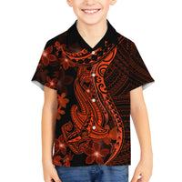 Red Polynesia Family Matching Off Shoulder Maxi Dress and Hawaiian Shirt Shark Tattoo With Polynesian Plumeria LT14 Son's Shirt Red - Polynesian Pride