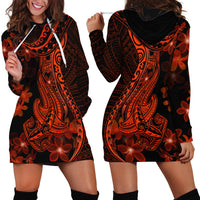 Red Polynesia Hoodie Dress Shark Tattoo With Polynesian Plumeria LT14 - Polynesian Pride