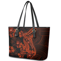 Red Polynesia Leather Tote Bag Shark Tattoo With Polynesian Plumeria LT14 - Polynesian Pride