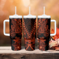 Red Polynesia Tumbler With Handle Shark Tattoo With Polynesian Plumeria