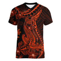 Red Polynesia Women V Neck T Shirt Shark Tattoo With Polynesian Plumeria LT14 Female Red - Polynesian Pride