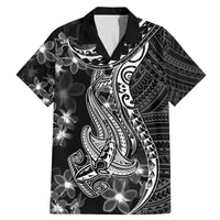 Black Polynesia Family Matching Mermaid Dress and Hawaiian Shirt Shark Tattoo With Polynesian Plumeria LT14 Dad's Shirt - Short Sleeve Black - Polynesian Pride
