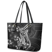 Black Polynesia Leather Tote Bag Shark Tattoo With Polynesian Plumeria LT14 - Polynesian Pride