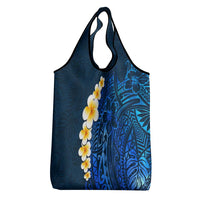 Blue Polynesia Grocery Bag Plumeria Tropical Leaves With Galaxy Polynesian Art