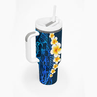 Blue Polynesia Tumbler With Handle Plumeria Tropical Leaves With Galaxy Polynesian Art