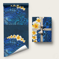 Blue Polynesia Wrapping Paper Plumeria Tropical Leaves With Galaxy Polynesian Art