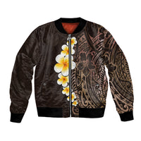 Brown Polynesia Bomber Jacket Plumeria Tropical Leaves With Galaxy Polynesian Art LT14 Unisex Brown - Polynesian Pride