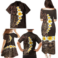Brown Polynesia Family Matching Puletasi Dress and Hawaiian Shirt Plumeria Tropical Leaves With Galaxy Polynesian Art LT14 - Polynesian Pride