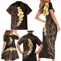 Brown Polynesia Family Matching Short Sleeve Bodycon Dress and Hawaiian Shirt Plumeria Tropical Leaves With Galaxy Polynesian Art LT14 - Polynesian Pride
