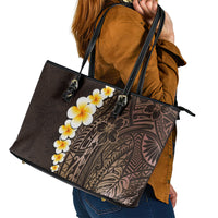Brown Polynesia Leather Tote Bag Plumeria Tropical Leaves With Galaxy Polynesian Art LT14 - Polynesian Pride