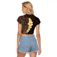 Brown Polynesia Raglan Cropped T Shirt Plumeria Tropical Leaves With Galaxy Polynesian Art LT14 - Polynesian Pride
