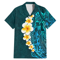 Turquosie Polynesia Family Matching Mermaid Dress and Hawaiian Shirt Plumeria Tropical Leaves With Galaxy Polynesian Art LT14 Dad's Shirt - Short Sleeve Turquoise - Polynesian Pride