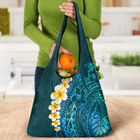 Turquosie Polynesia Grocery Bag Plumeria Tropical Leaves With Galaxy Polynesian Art