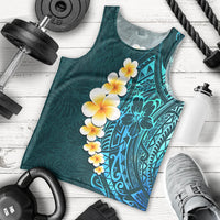 Turquosie Polynesia Men Tank Top Plumeria Tropical Leaves With Galaxy Polynesian Art LT14 - Polynesian Pride
