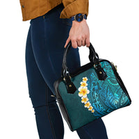 Turquosie Polynesia Shoulder Handbag Plumeria Tropical Leaves With Galaxy Polynesian Art LT14 - Polynesian Pride