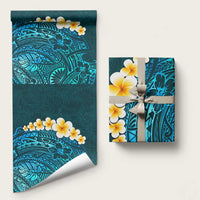 Turquosie Polynesia Wrapping Paper Plumeria Tropical Leaves With Galaxy Polynesian Art LT14 58" × 23" Turquoise - Polynesian Pride