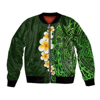 Green Polynesia Bomber Jacket Plumeria Tropical Leaves With Galaxy Polynesian Art LT14 Unisex Green - Polynesian Pride