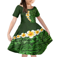 Green Polynesia Family Matching Tank Maxi Dress and Hawaiian Shirt Plumeria Tropical Leaves With Galaxy Polynesian Art LT14 Daughter's Dress Green - Polynesian Pride