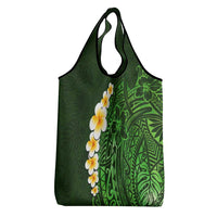 Green Polynesia Grocery Bag Plumeria Tropical Leaves With Galaxy Polynesian Art