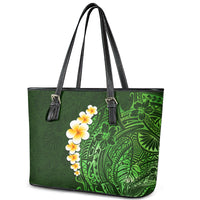 Green Polynesia Leather Tote Bag Plumeria Tropical Leaves With Galaxy Polynesian Art LT14 - Polynesian Pride