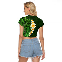 Green Polynesia Raglan Cropped T Shirt Plumeria Tropical Leaves With Galaxy Polynesian Art LT14 - Polynesian Pride