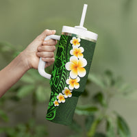Green Polynesia Tumbler With Handle Plumeria Tropical Leaves With Galaxy Polynesian Art
