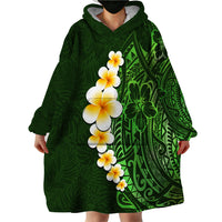 Green Polynesia Wearable Blanket Hoodie Plumeria Tropical Leaves With Galaxy Polynesian Art LT14 - Polynesian Pride