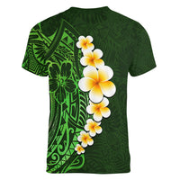 Green Polynesia Women V Neck T Shirt Plumeria Tropical Leaves With Galaxy Polynesian Art LT14 - Polynesian Pride