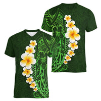 Green Polynesia Women V Neck T Shirt Plumeria Tropical Leaves With Galaxy Polynesian Art LT14 - Polynesian Pride