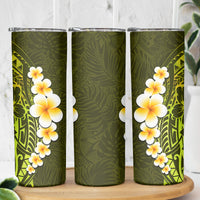 Lime Green Tropical Plumeria With Galaxy Polynesian Art Skinny Tumbler