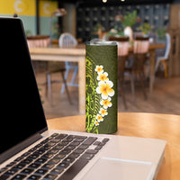 Lime Green Tropical Plumeria With Galaxy Polynesian Art Skinny Tumbler